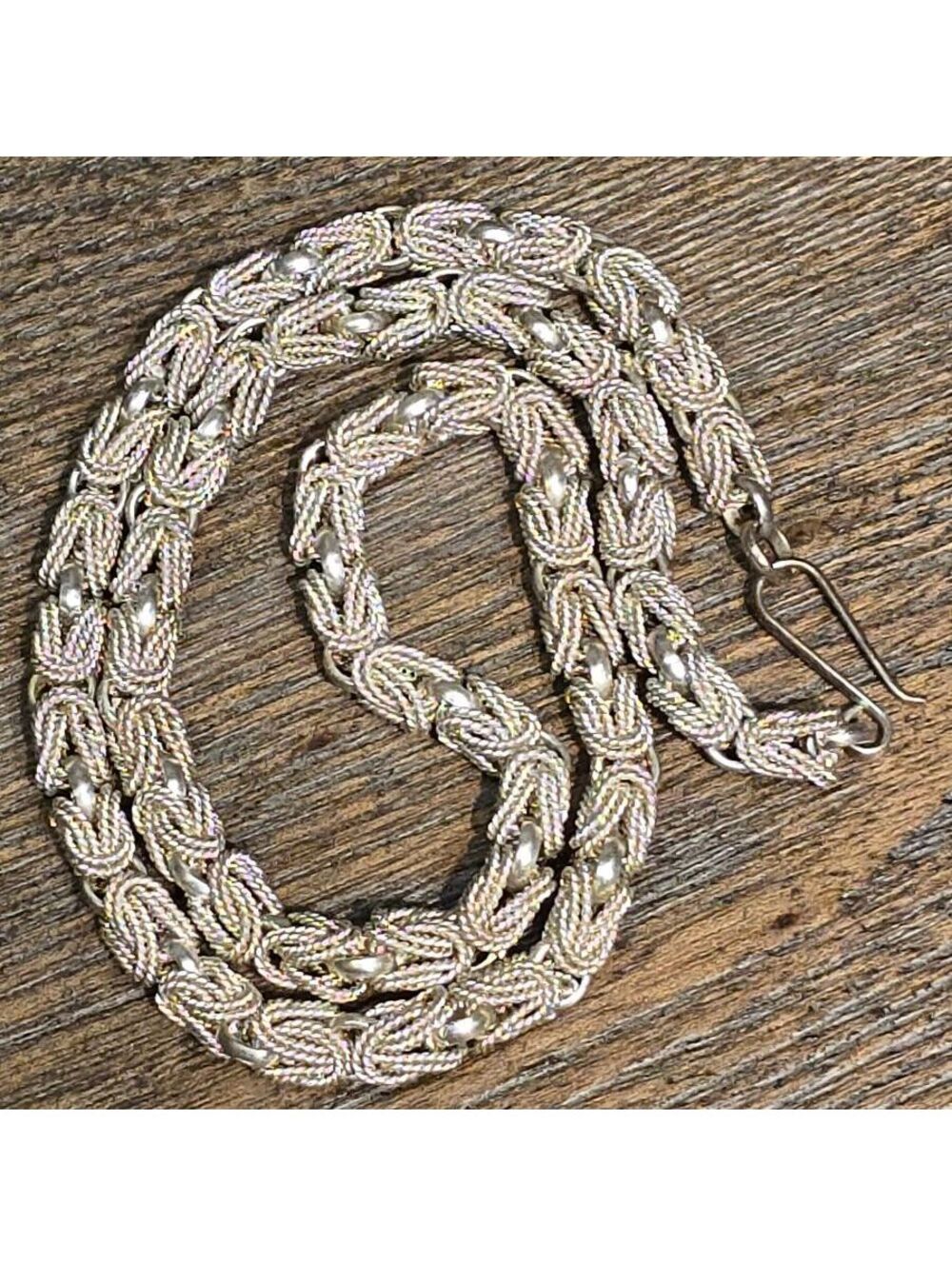 Vintage Hand Made Silver Tone Byzantine Chain 18"
